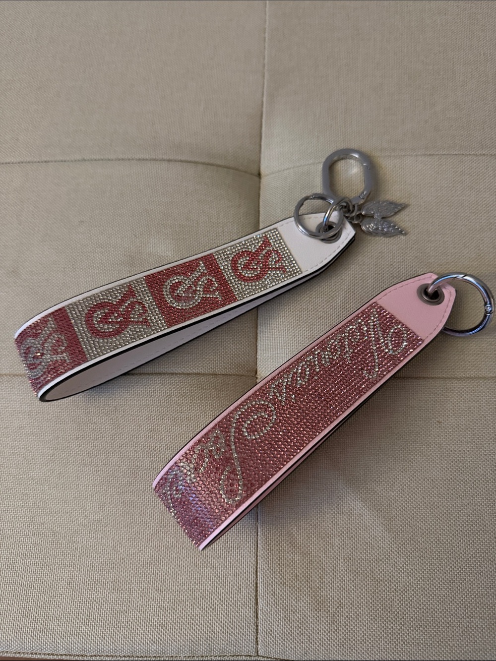 Victoria’s Secret - Pink and White Crystal Wristlet Keychains